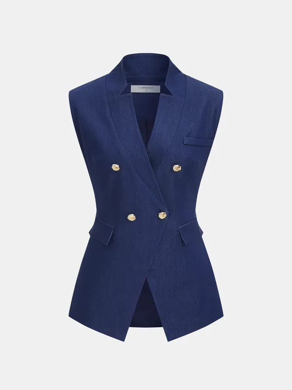 Double-Breasted Sleeveless Blazer Vest sold by COMMENSE