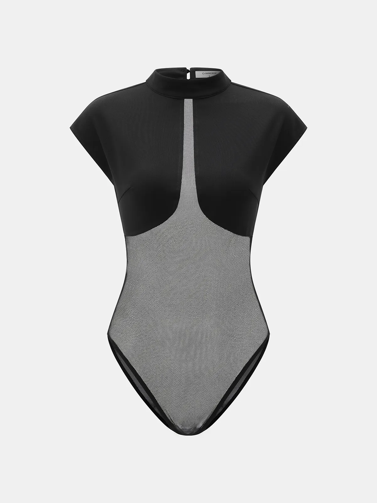Sheer Mesh Panel Cap Sleeve Bodysuit sold by COMMENSE