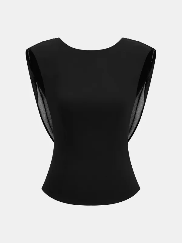 Draped Cowl-Back Sleeveless Top sold by COMMENSE