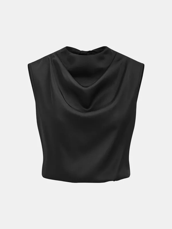 Satin Cowl-Neck Sleeveless Top sold by COMMENSE