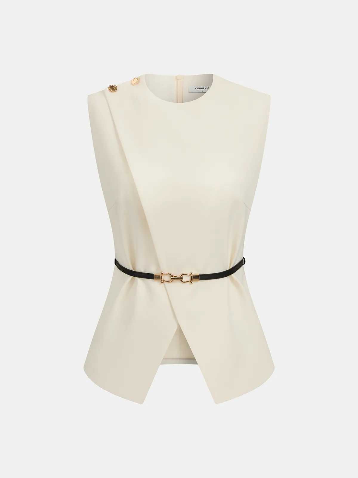 Semi-Sheer Sleeveless Belted Top & Pleated Pants Set sold by COMMENSE product image thumbnail 2