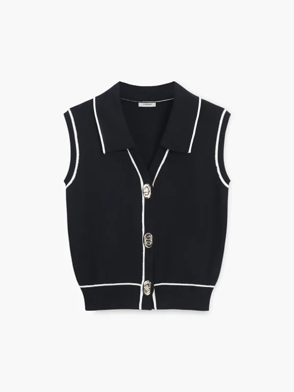 Contrast Trim Button Sweater Vest sold by COMMENSE