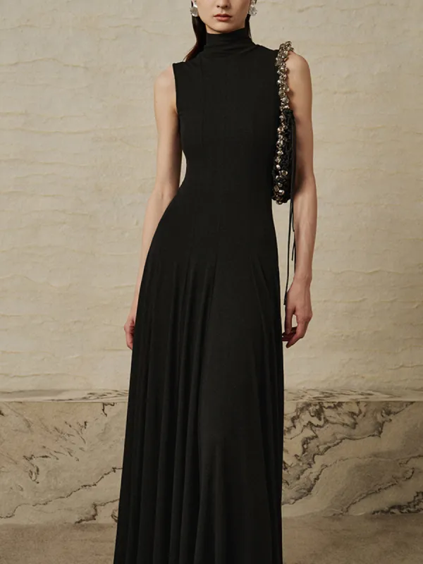 Two Pieces Mock Neck Pleated Maxi Dress with Shrug made by COMMENSE
