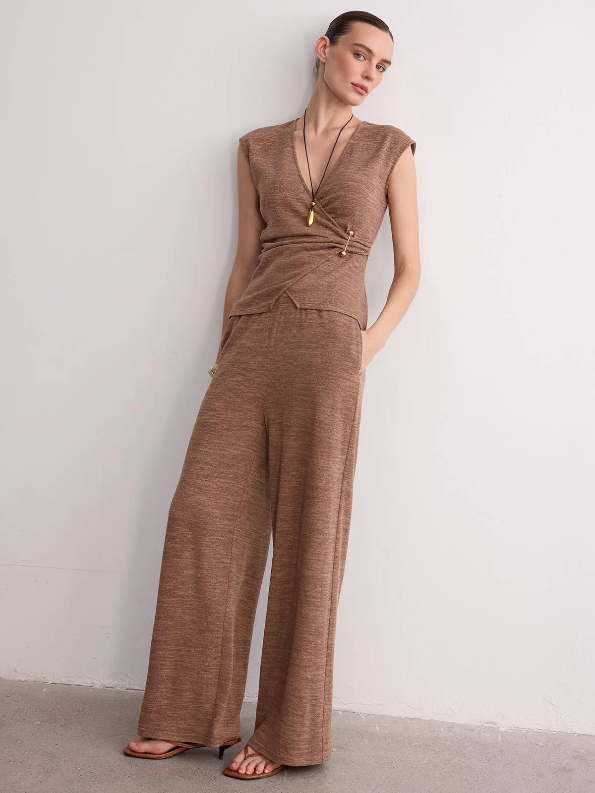 Wrap-Front Sleeveless Knit Top & Pants Set sold by COMMENSE product image thumbnail 2
