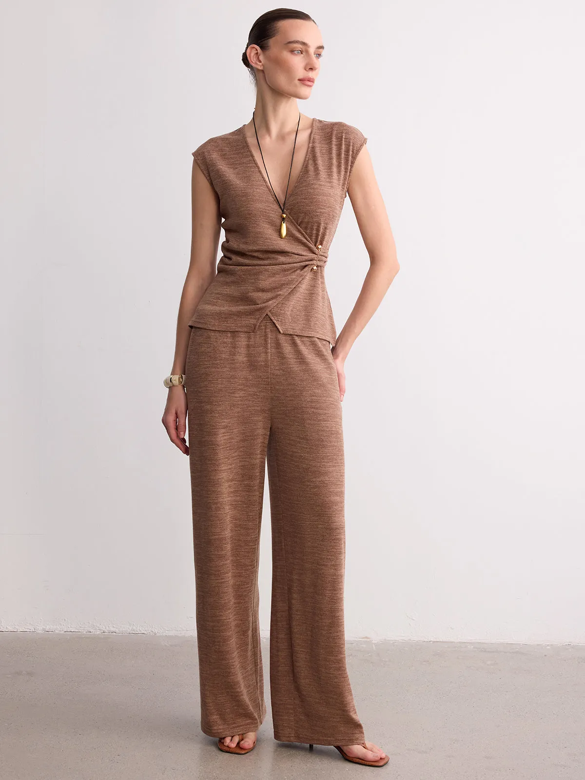 Wrap-Front Sleeveless Knit Top & Pants Set sold by COMMENSE product image thumbnail 4