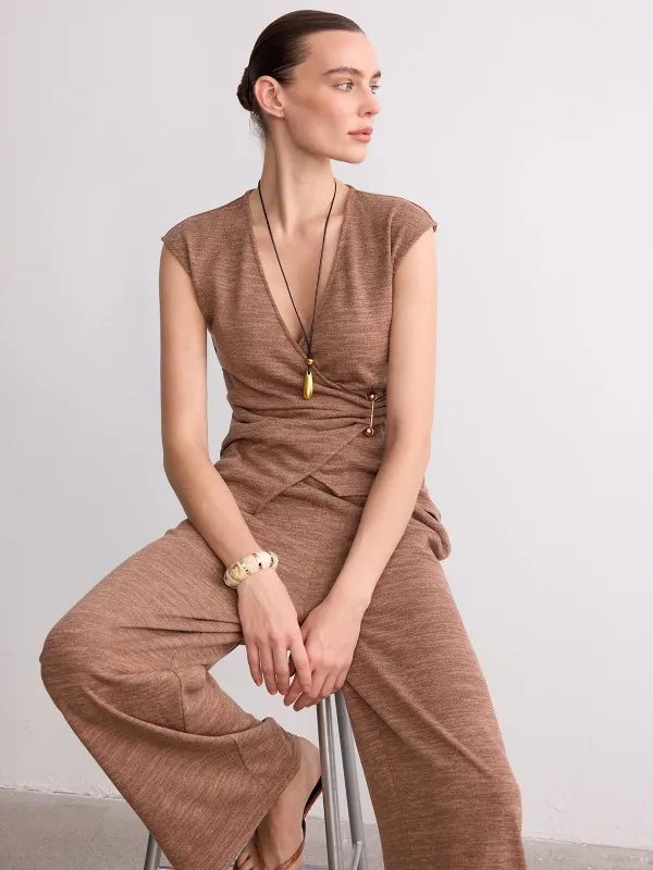 Wrap-Front Sleeveless Knit Top & Pants Set sold by COMMENSE