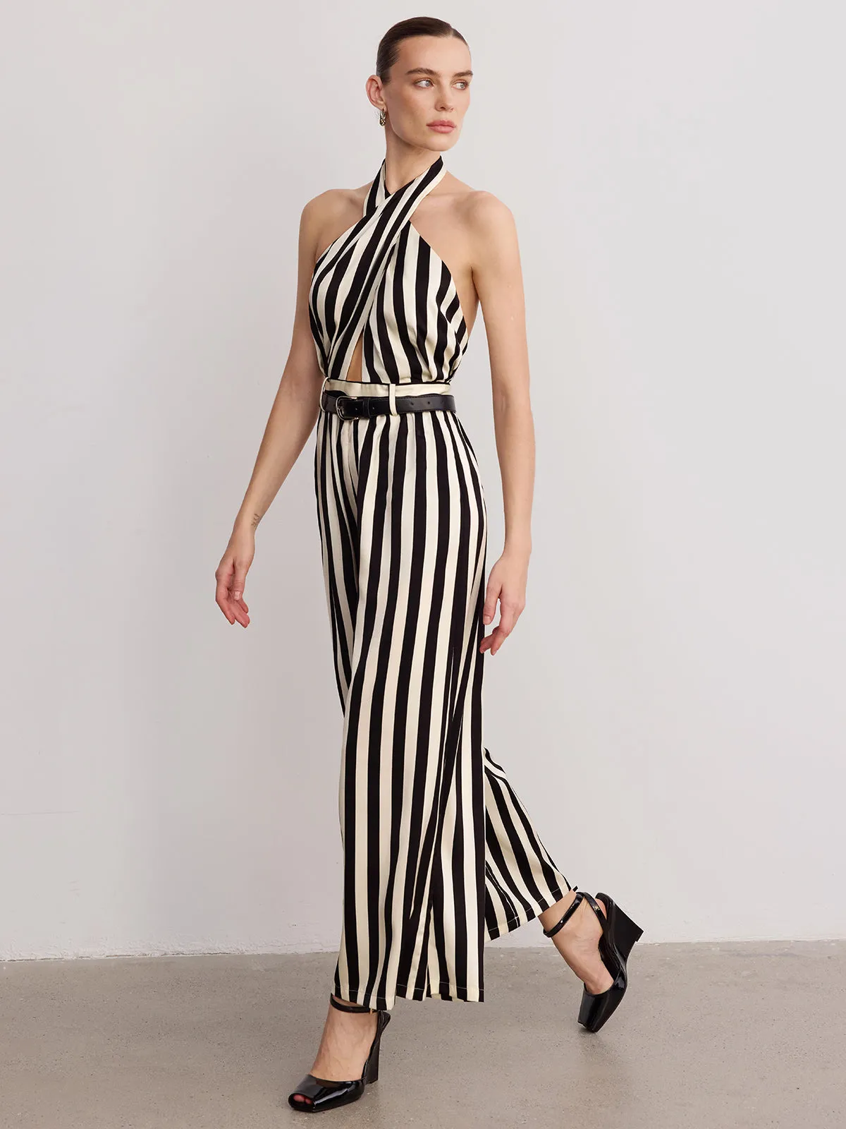 Halter Striped Belted Jumpsuit sold by COMMENSE product image thumbnail 4