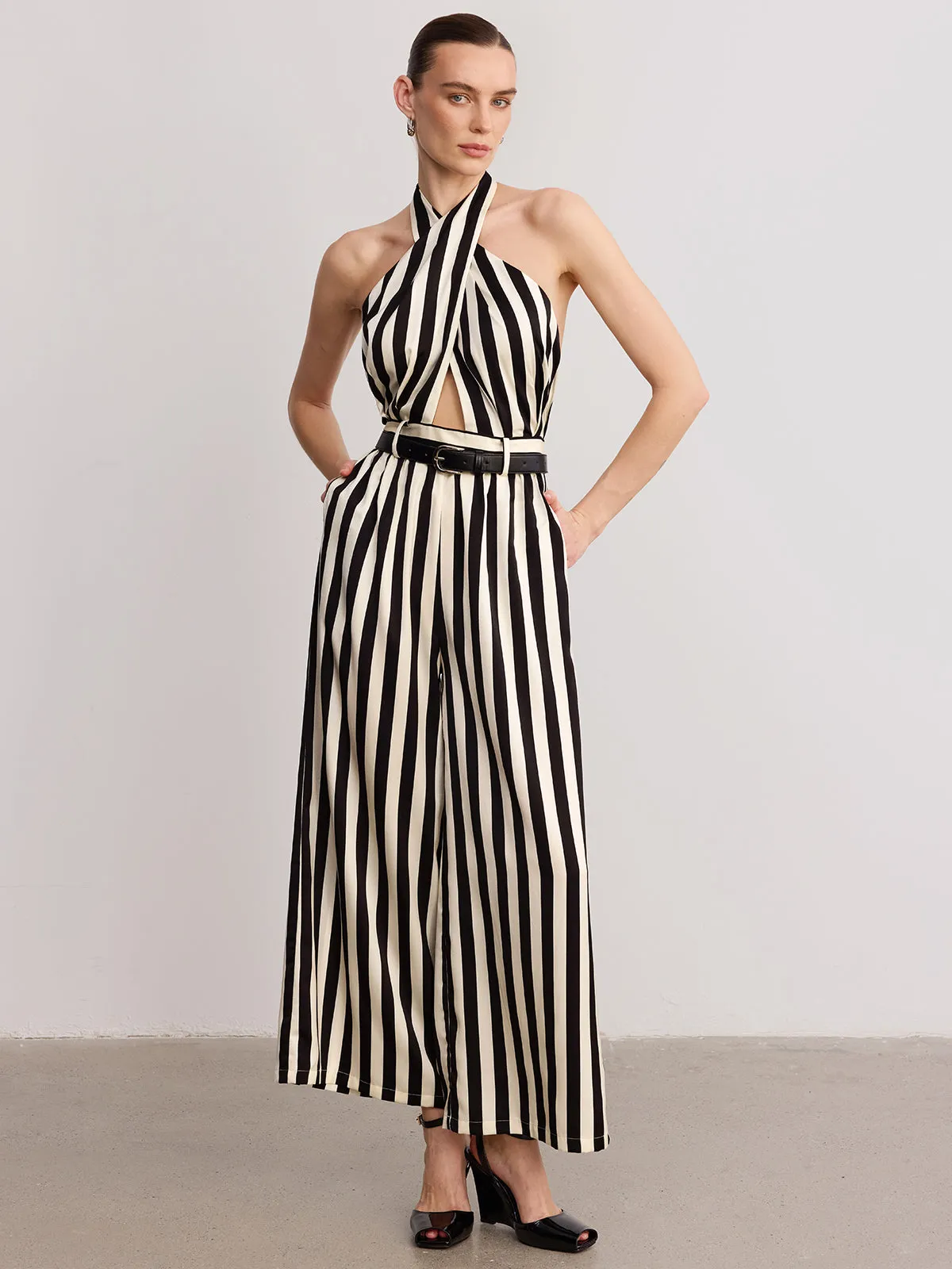 Halter Striped Belted Jumpsuit sold by COMMENSE product image thumbnail 2