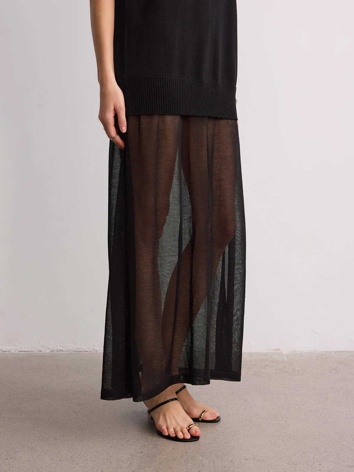 Short Sleeve Sheer Hem Knit Maxi Dress sold by COMMENSE product image thumbnail 5