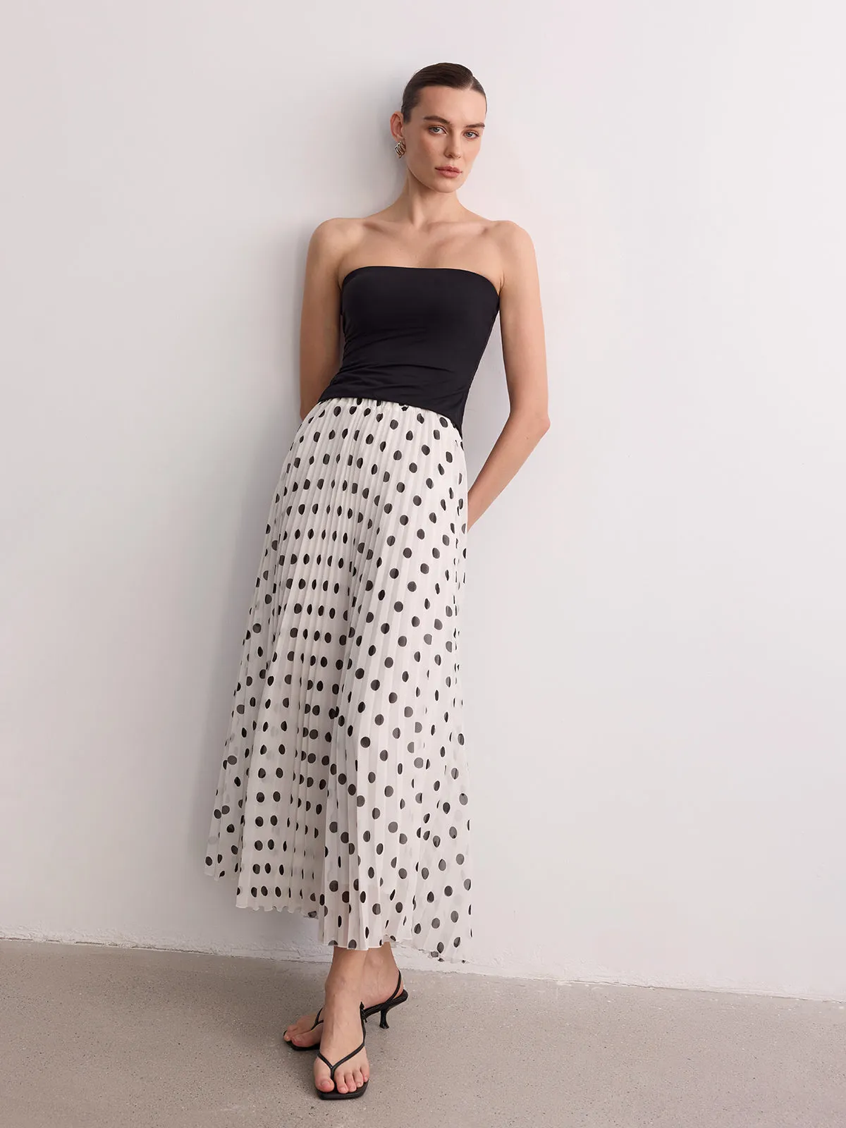 Pleated Polka Dot Maxi Skirt sold by COMMENSE