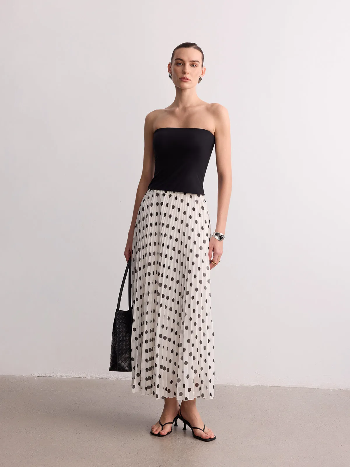 Pleated Polka Dot Maxi Skirt sold by COMMENSE product image thumbnail 2