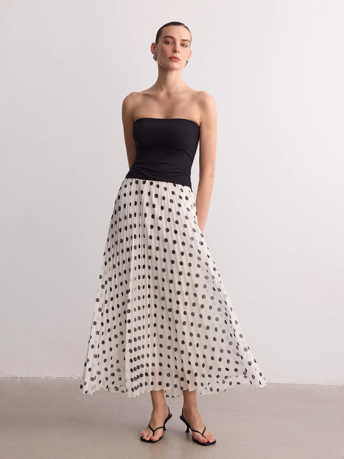 Pleated Polka Dot Maxi Skirt sold by COMMENSE product image thumbnail 3