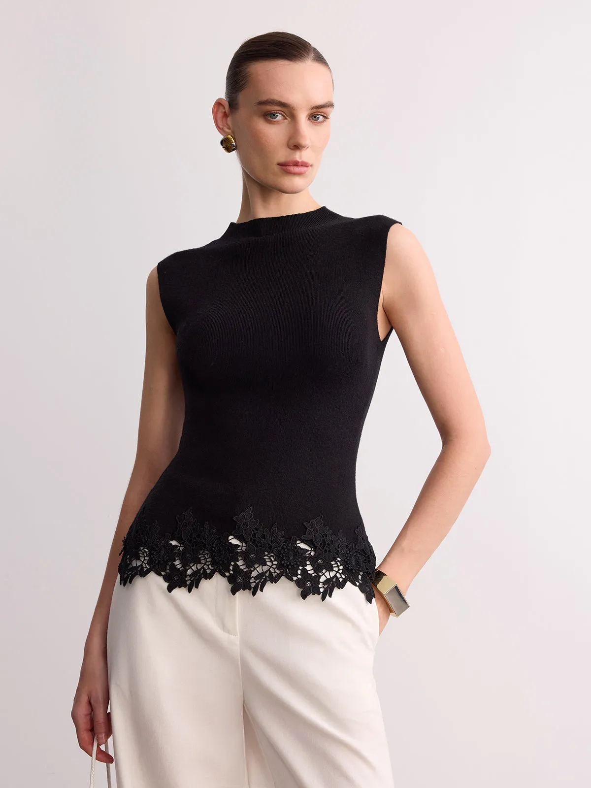 Sleeveless Lace Hem Knit Vest sold by COMMENSE