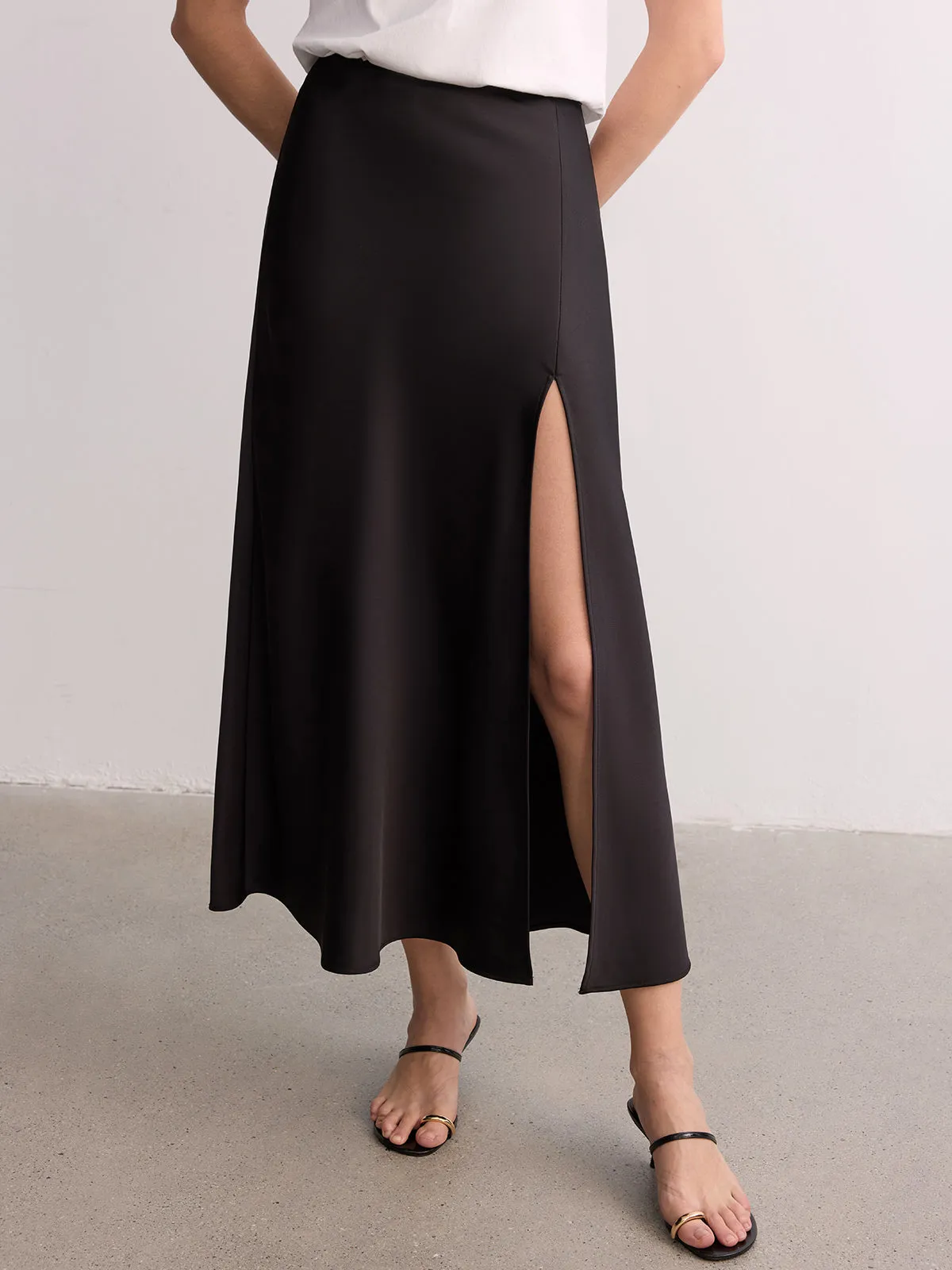 High Slit Satin Maxi Skirt sold by COMMENSE product image thumbnail 4