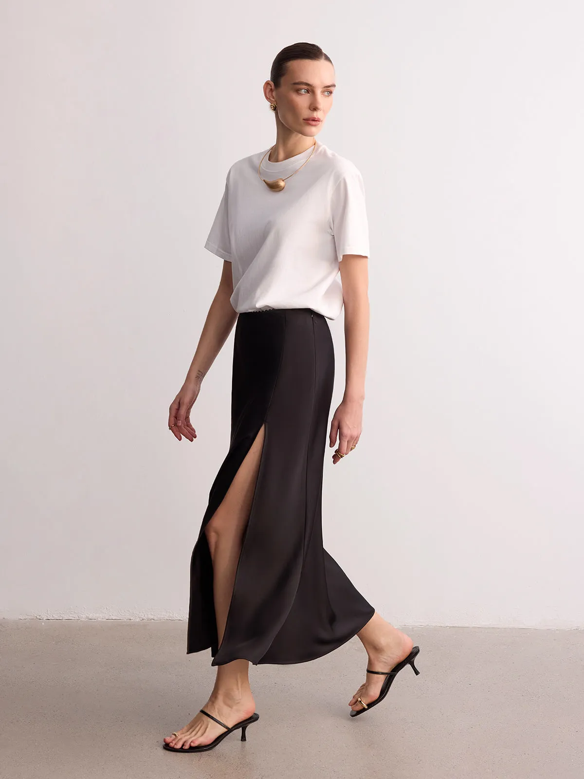 High Slit Satin Maxi Skirt sold by COMMENSE product image thumbnail 2