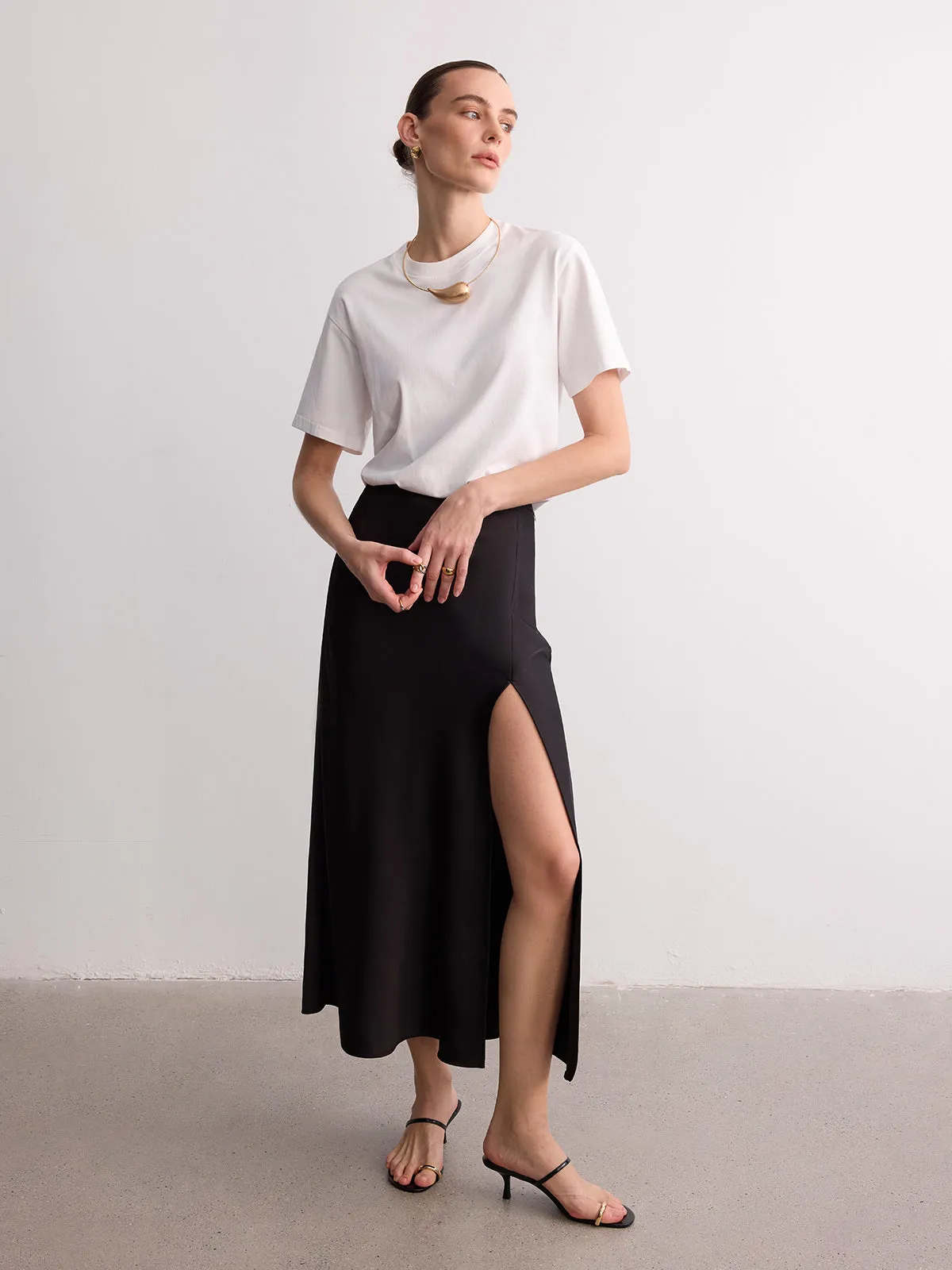 High Slit Satin Maxi Skirt sold by COMMENSE product image thumbnail 3