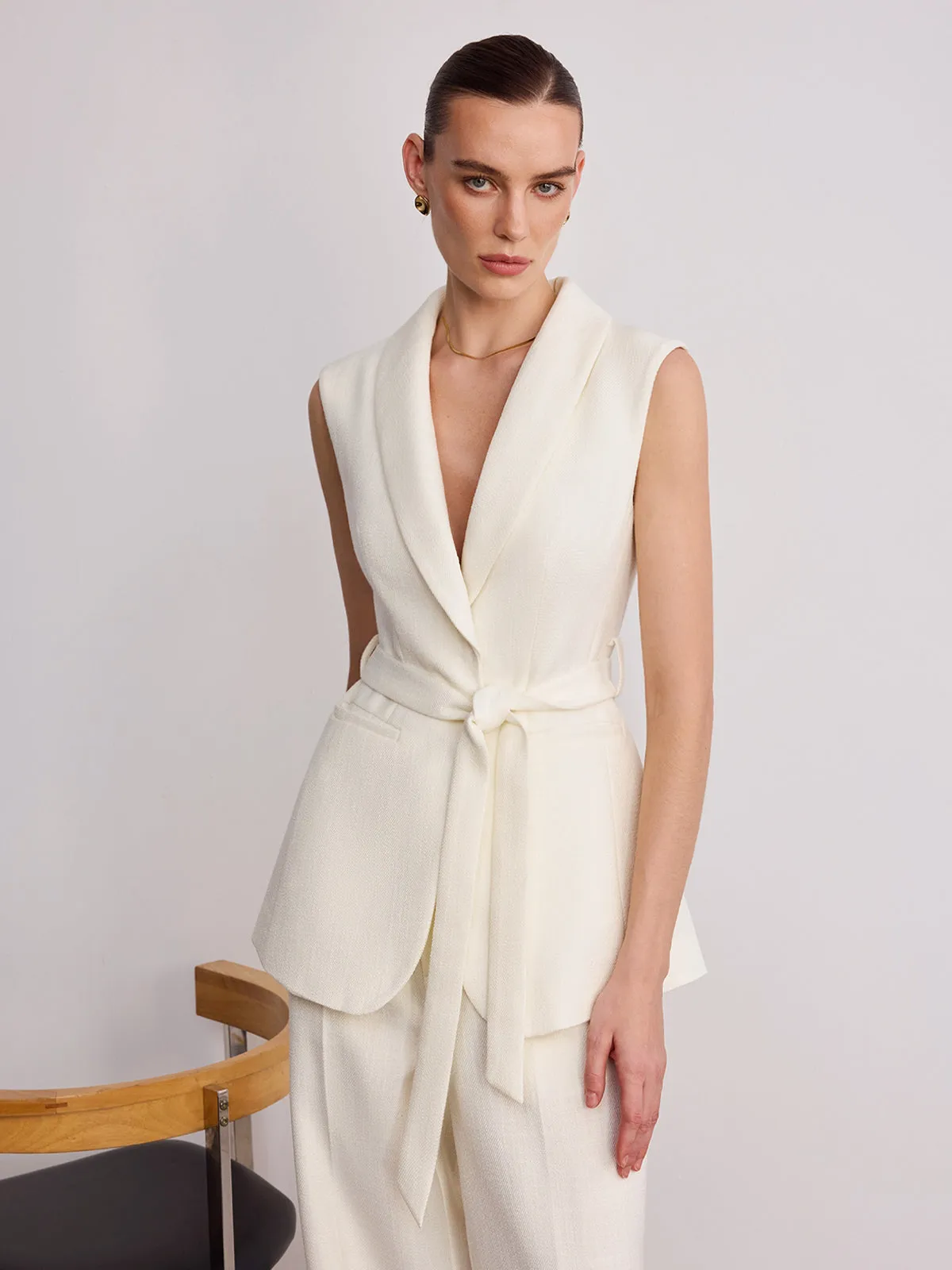 Tailored Lapel Belted Vest sold by COMMENSE