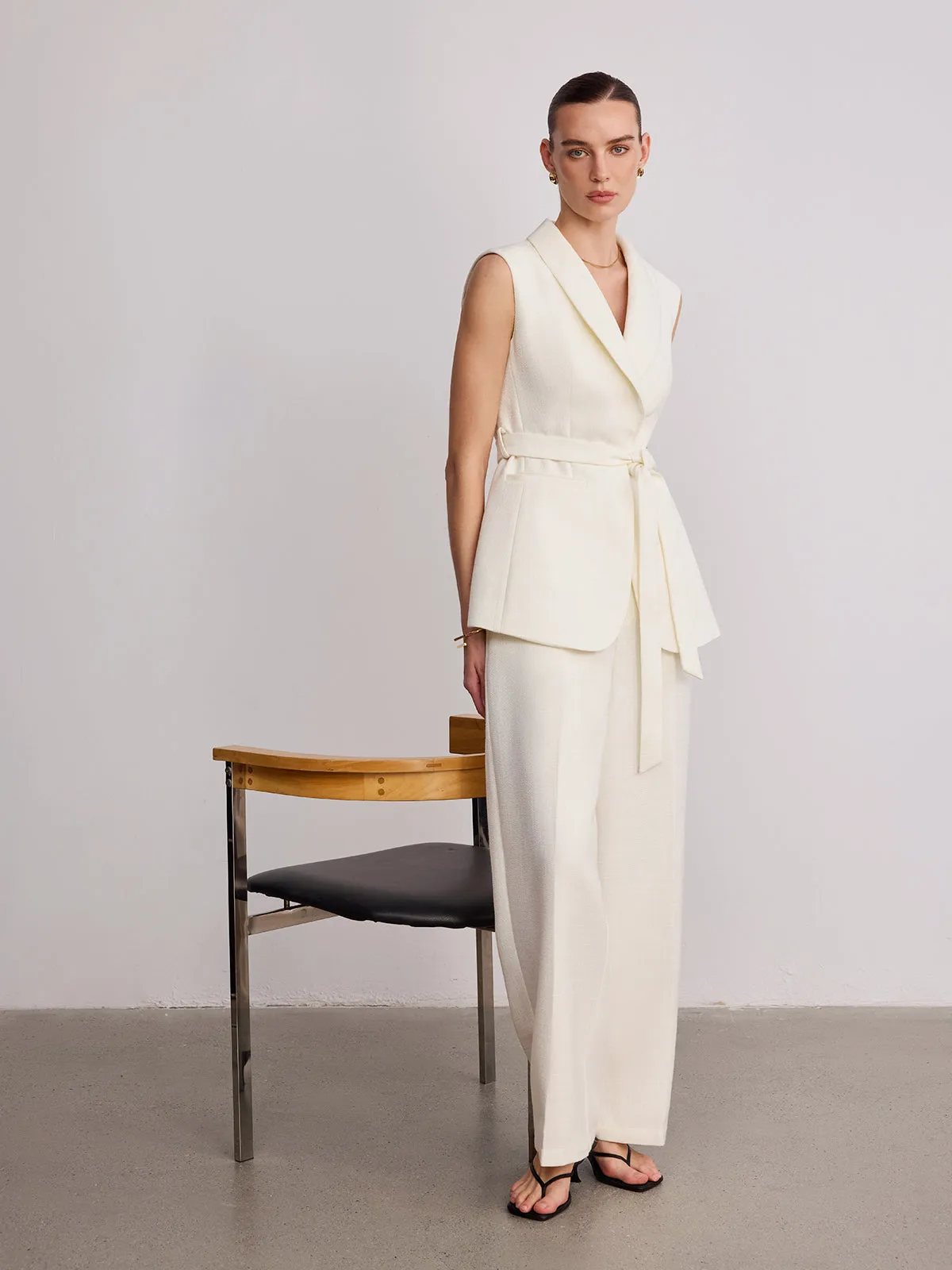 Tailored Lapel Belted Vest sold by COMMENSE product image thumbnail 2