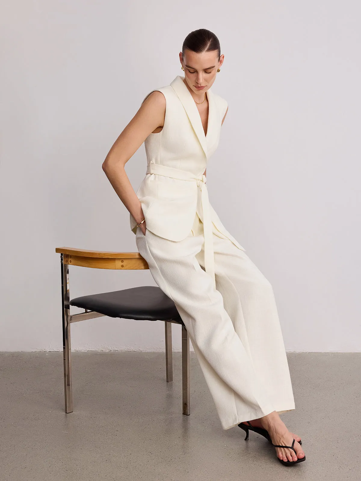 Tailored Lapel Belted Vest sold by COMMENSE product image thumbnail 3