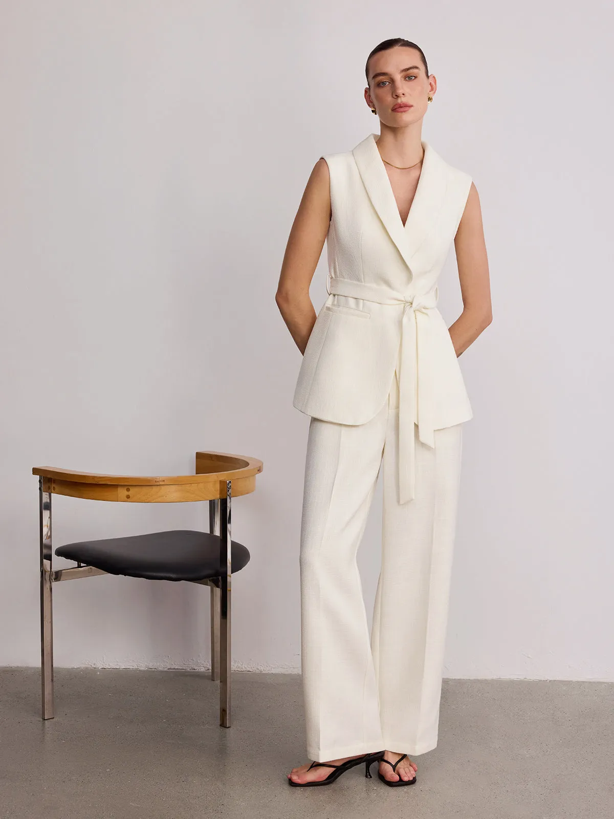 Tailored Lapel Belted Vest sold by COMMENSE product image thumbnail 4