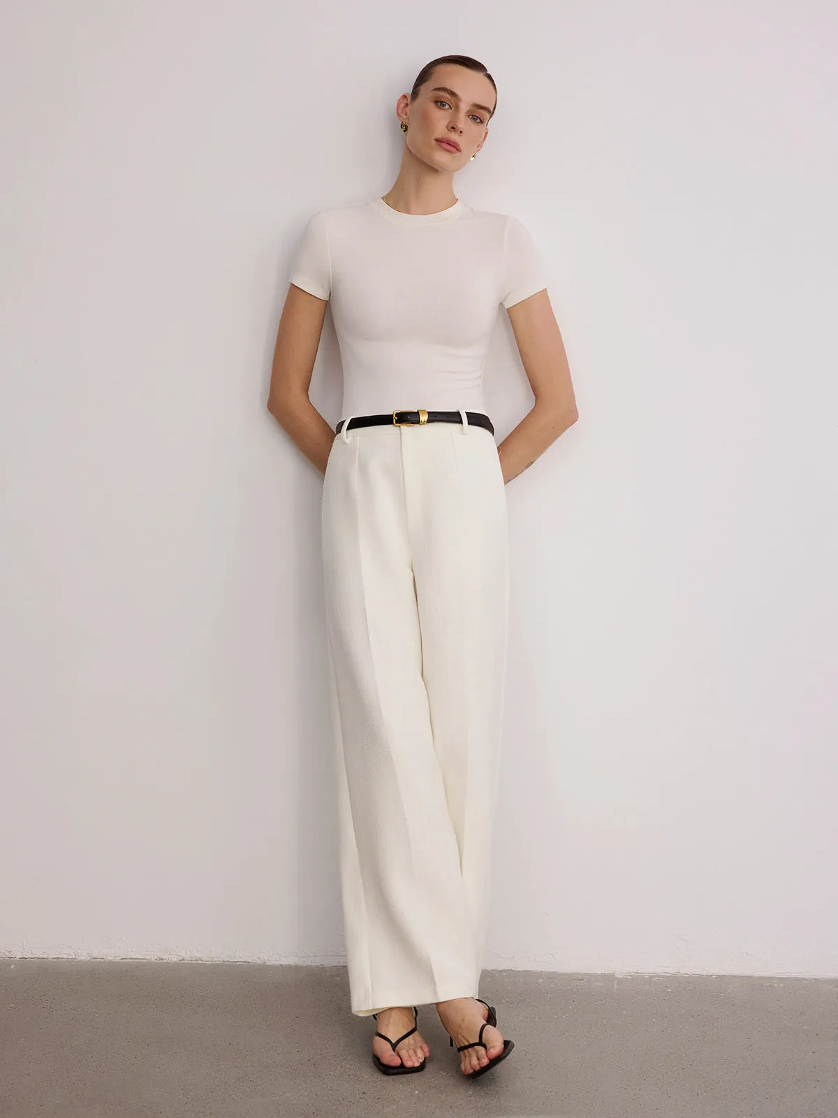 Mid-Waist Wide-Leg Pants without Belt sold by COMMENSE product image thumbnail 4