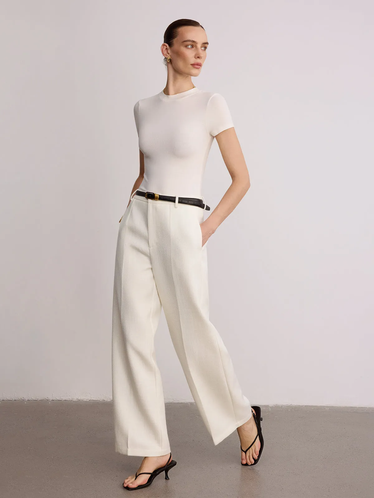Mid-Waist Wide-Leg Pants without Belt sold by COMMENSE