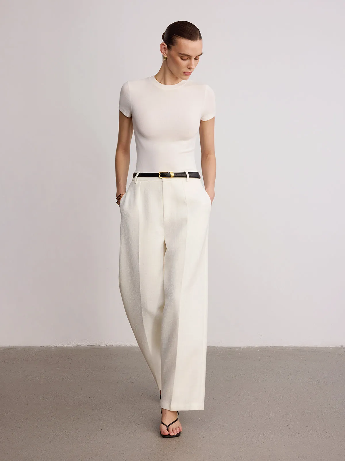 Mid-Waist Wide-Leg Pants without Belt sold by COMMENSE product image thumbnail 3