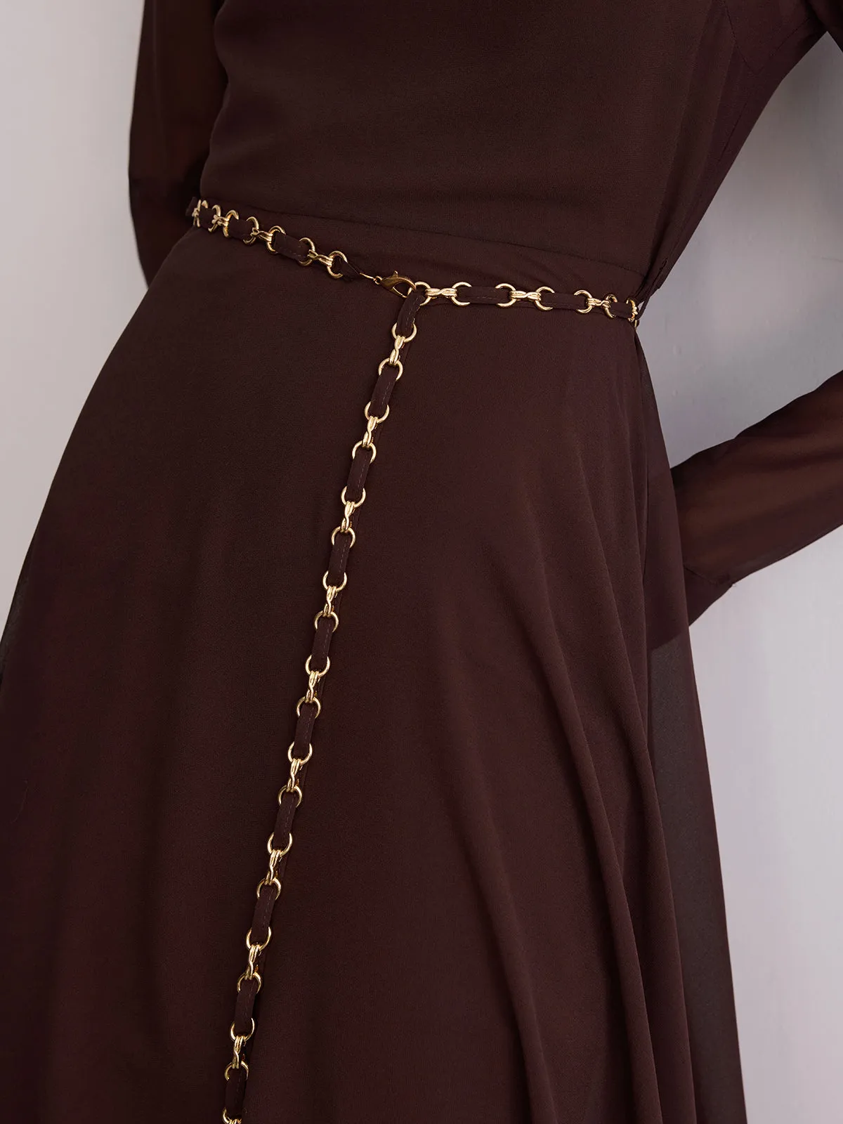 Belted Sheer Chiffon Long Sleeve Maxi Dress sold by COMMENSE product image thumbnail 5