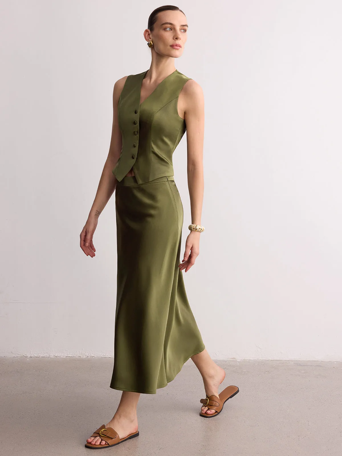 Sleeveless Satin Vest & Maxi Skirt Set sold by COMMENSE product image thumbnail 3