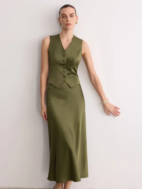 Sleeveless Satin Vest & Maxi Skirt Set made by COMMENSE