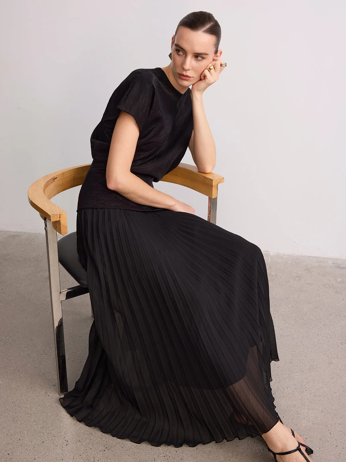 Textured Top & Pleated Maxi Skirt Set sold by COMMENSE product image thumbnail 4