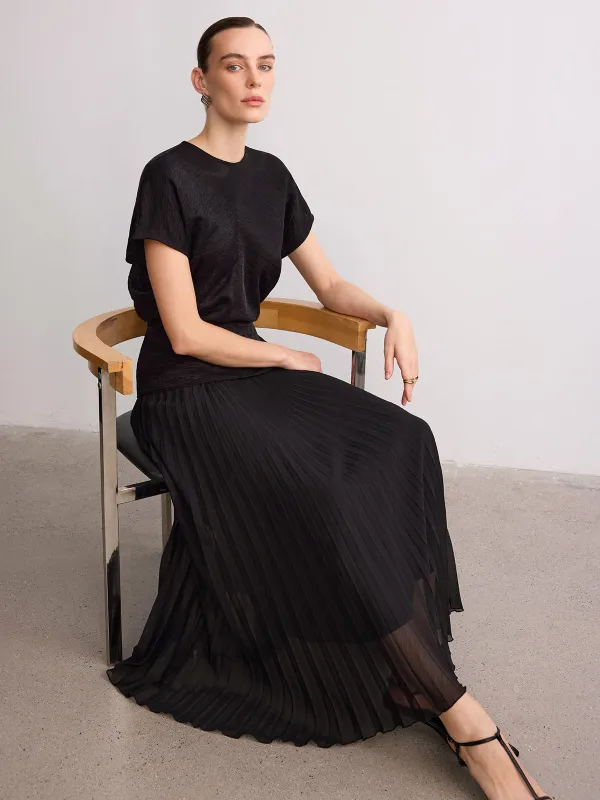 Textured Top & Pleated Maxi Skirt Set sold by COMMENSE