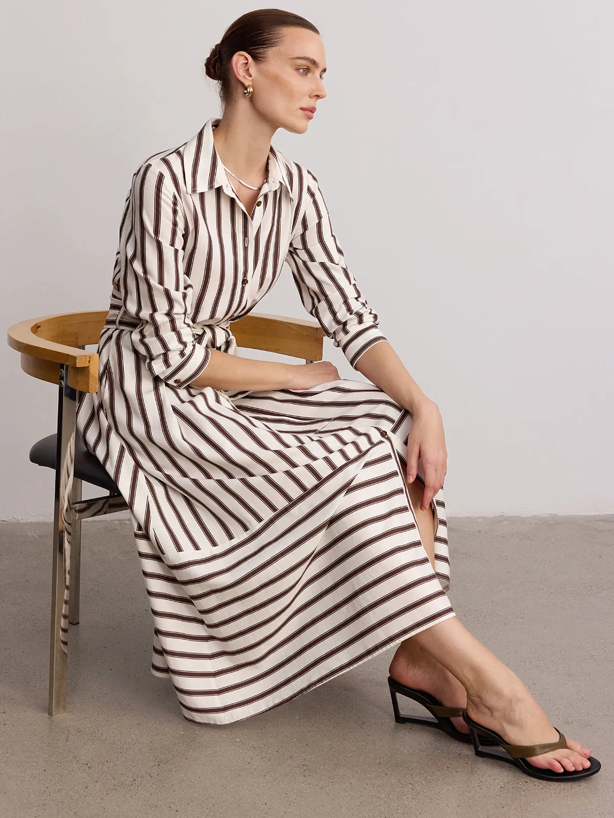 Belted Striped Shirt Dress sold by COMMENSE product image thumbnail 2