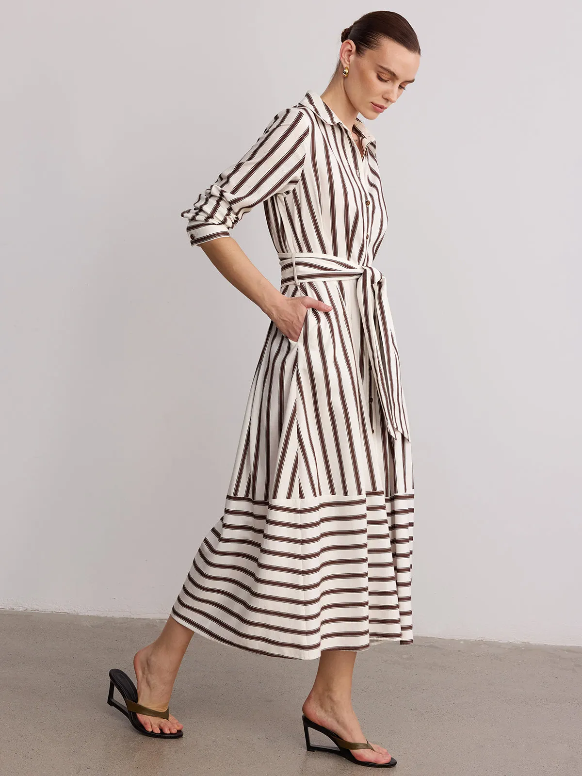 Belted Striped Shirt Dress sold by COMMENSE product image thumbnail 3