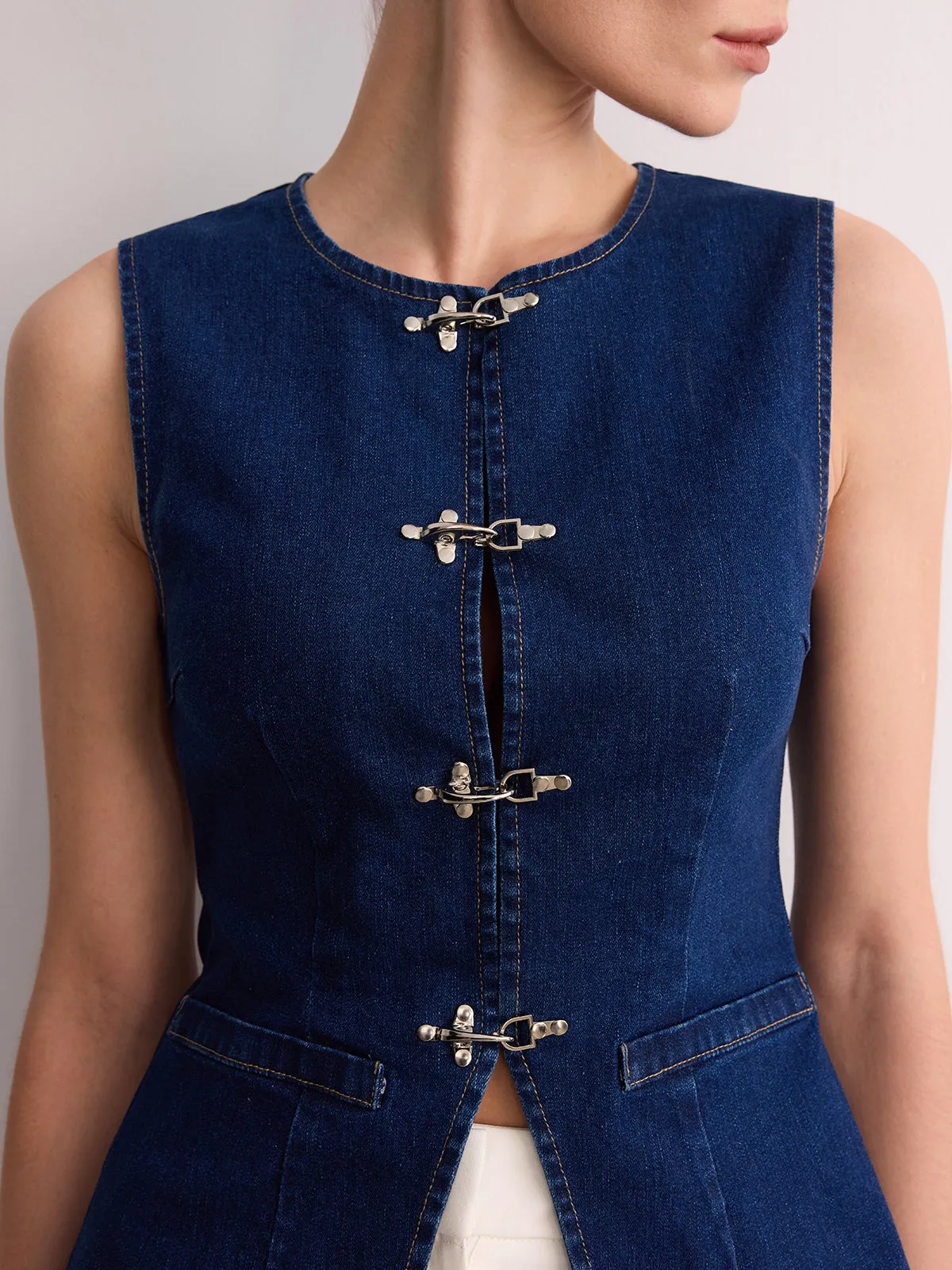 Sleeveless Denim Buckle Vest sold by COMMENSE product image thumbnail 5
