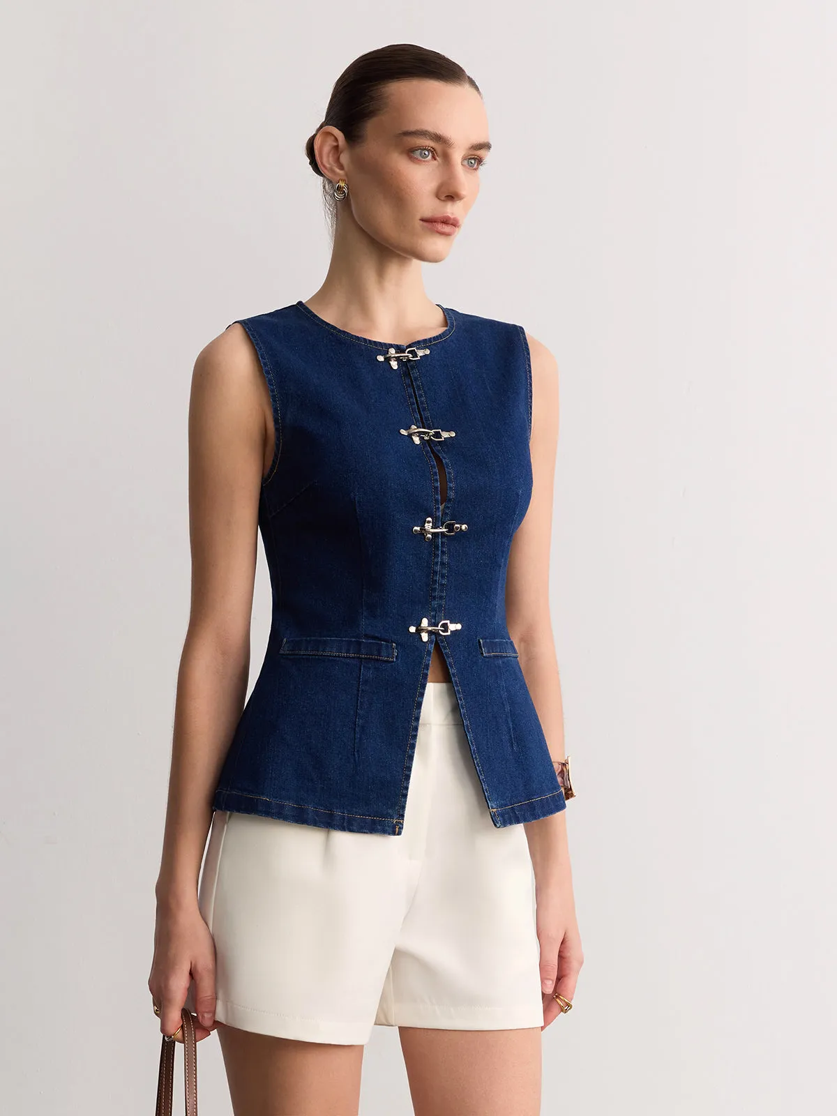 Sleeveless Denim Buckle Vest sold by COMMENSE product image thumbnail 2