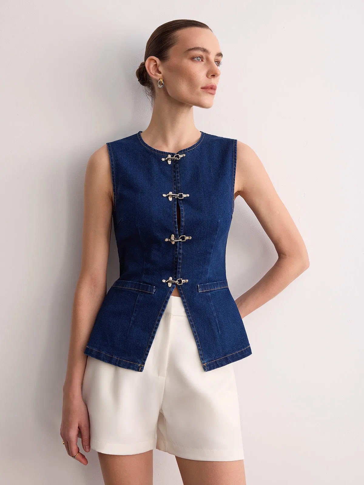 Sleeveless Denim Buckle Vest sold by COMMENSE product image thumbnail 3