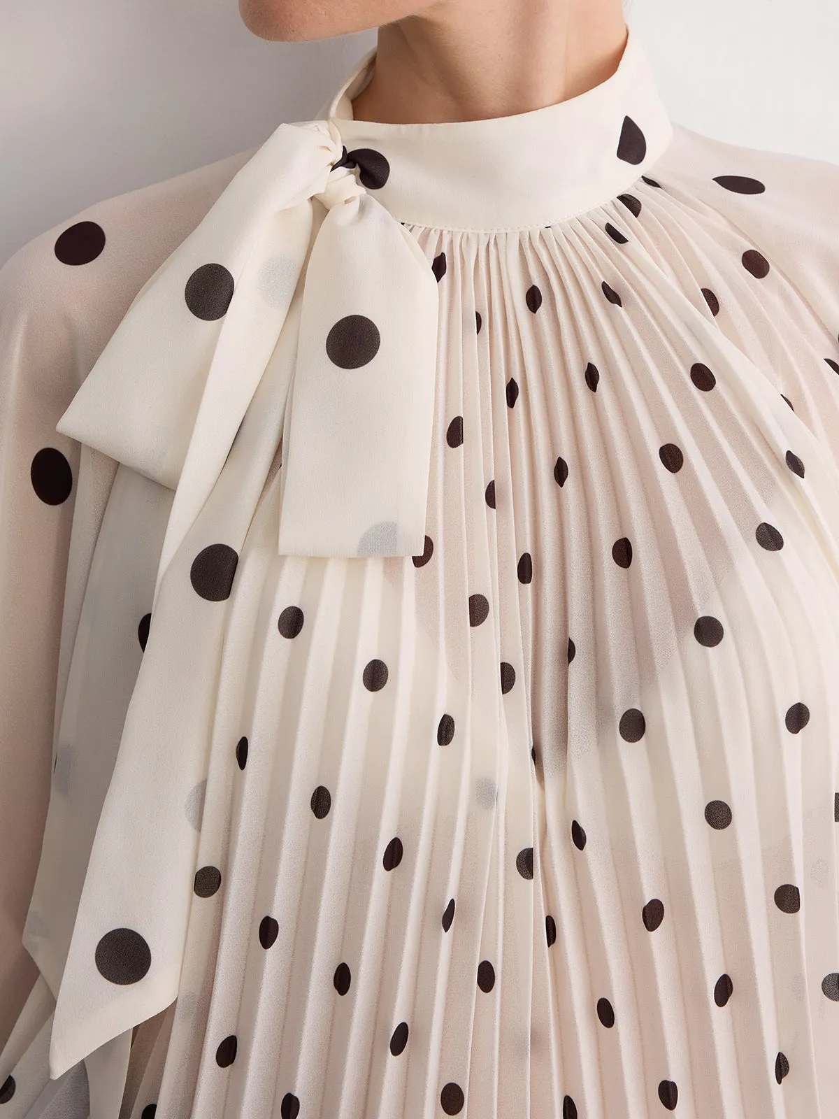 Bow Neck Pleated Polka Dot Blouse sold by COMMENSE product image thumbnail 5