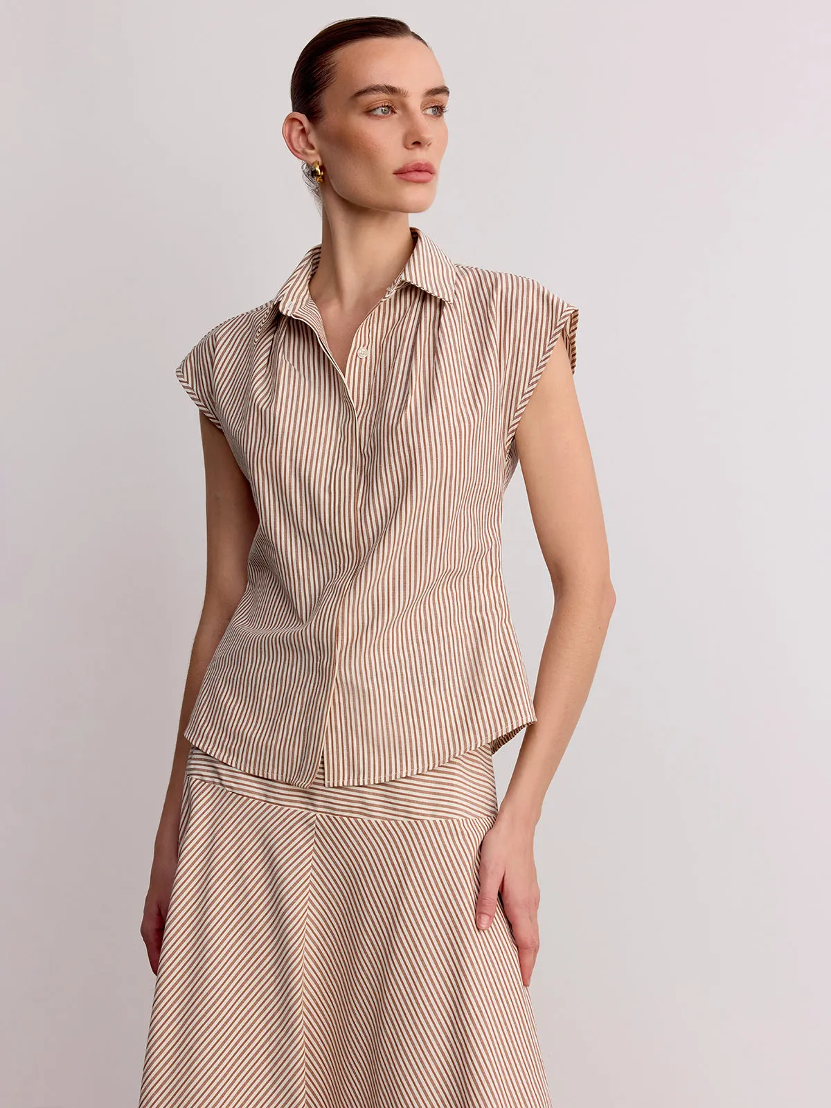 Sleeveless Striped Shirt & Maxi Skirt Set sold by COMMENSE product image thumbnail 4