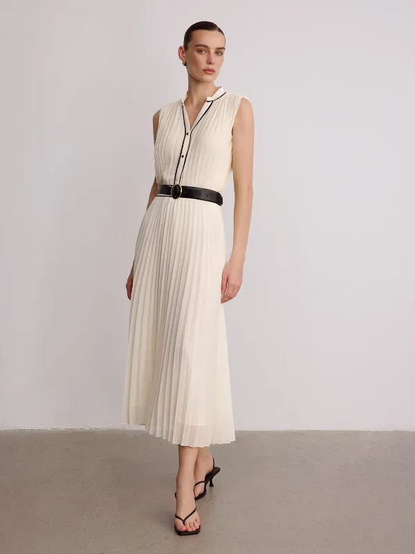 Contrast Trim Pleated Top & Maxi Skirt Set made by COMMENSE