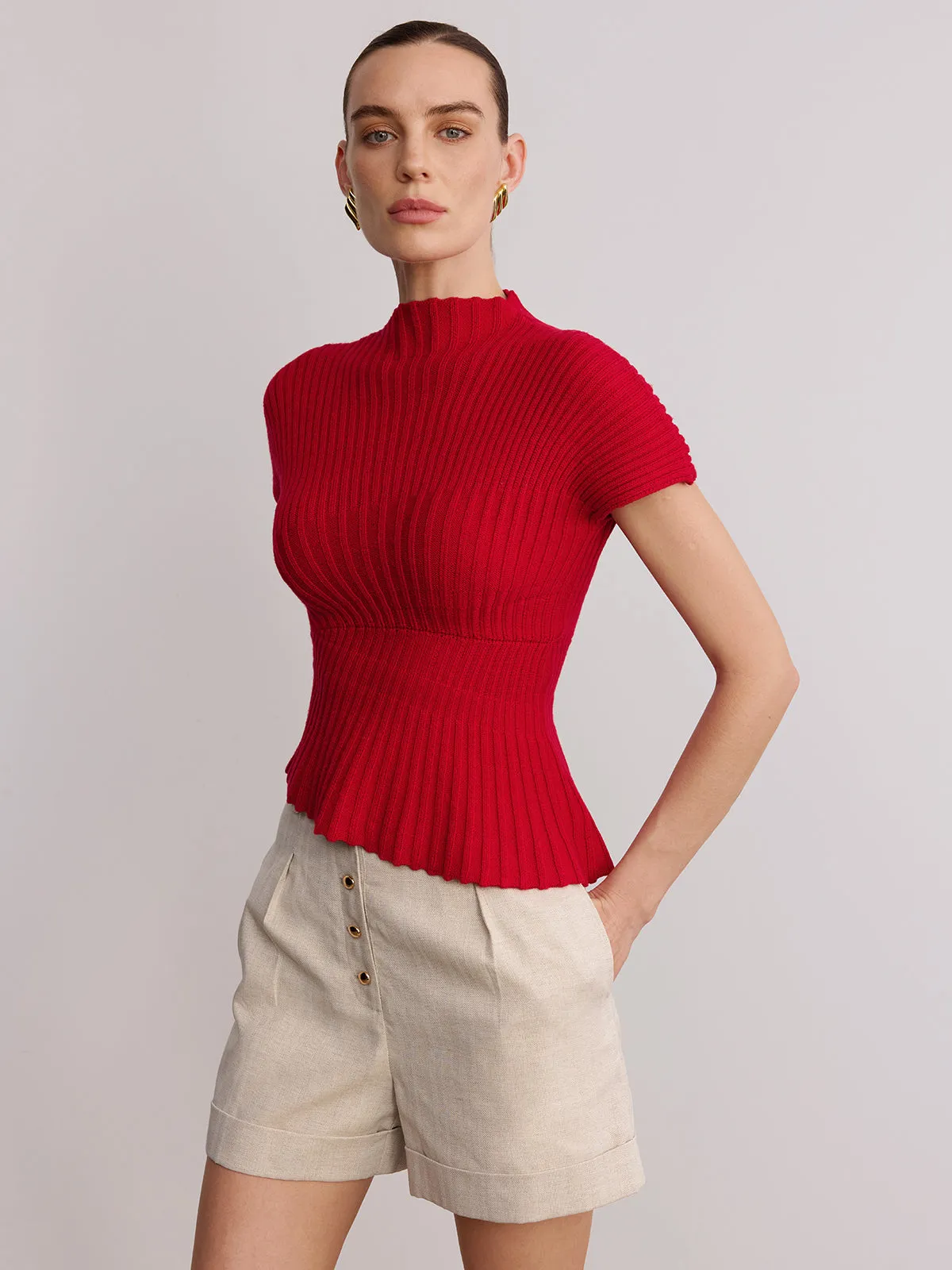 Wool Blend Ribbed Mock Neck Knit Top sold by COMMENSE product image thumbnail 2