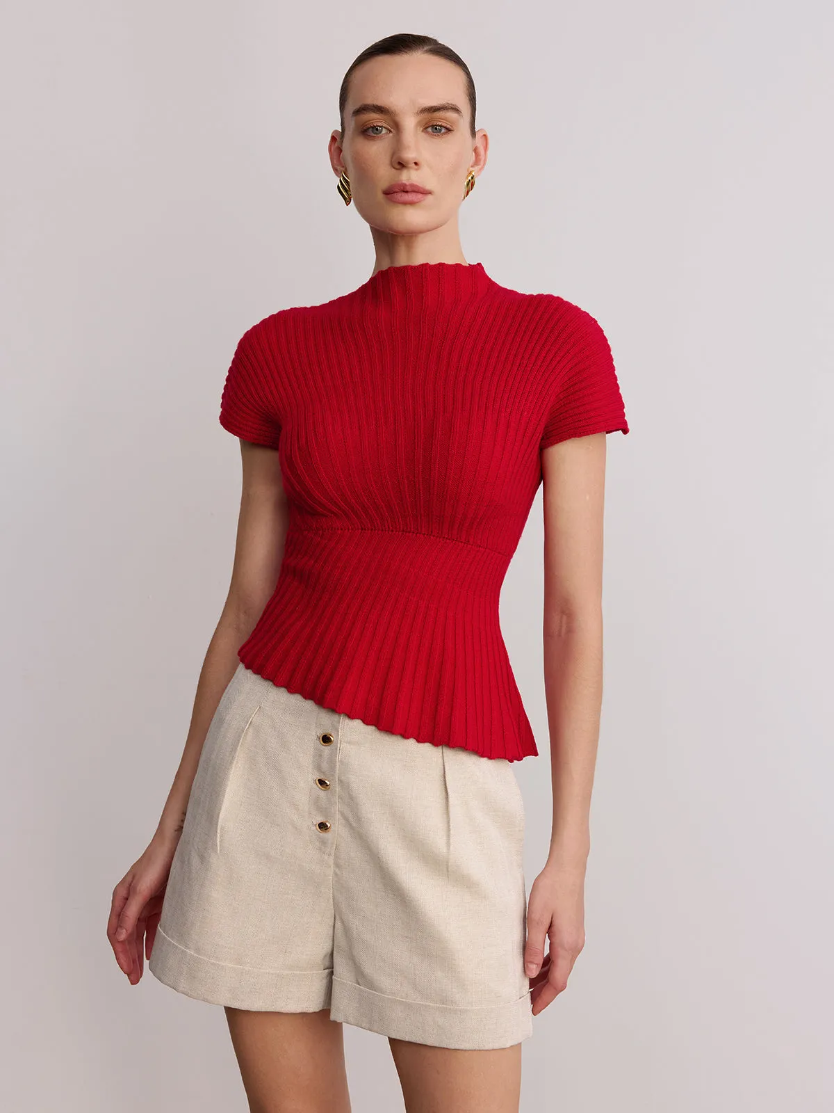 Wool Blend Ribbed Mock Neck Knit Top sold by COMMENSE product image thumbnail 3