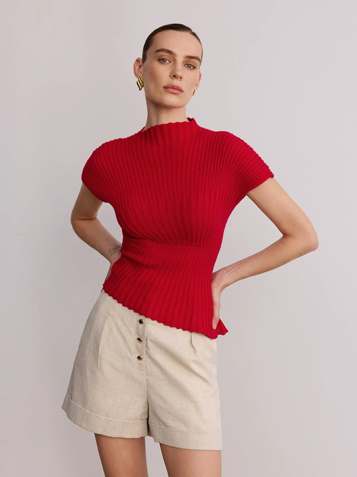 Wool Blend Ribbed Mock Neck Knit Top sold by COMMENSE product image thumbnail 4