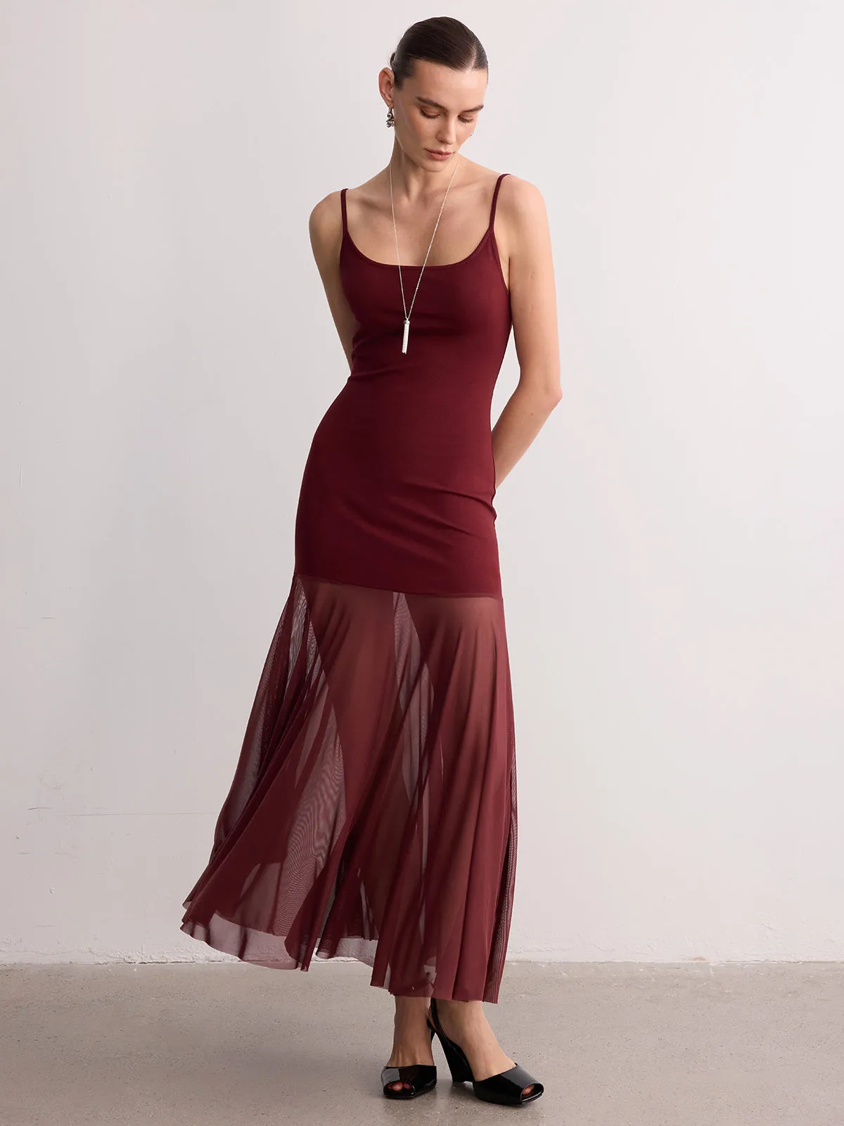 Sheer Hem Cami Maxi Dress sold by COMMENSE product image thumbnail 4