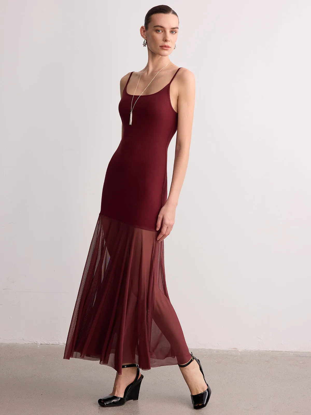 Sheer Hem Cami Maxi Dress sold by COMMENSE product image thumbnail 3