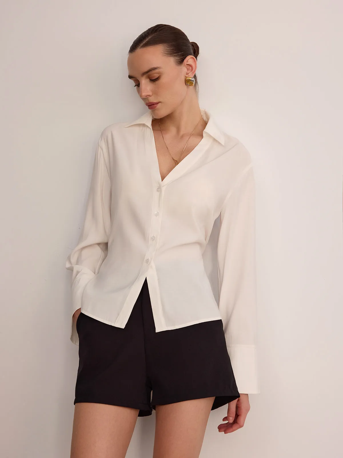 Button Front V-Neck Shirt sold by COMMENSE product image thumbnail 3