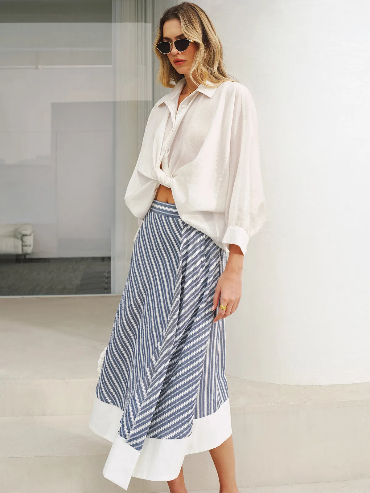 Twist Front Balloon Sleeve Button-Down Shirt sold by COMMENSE