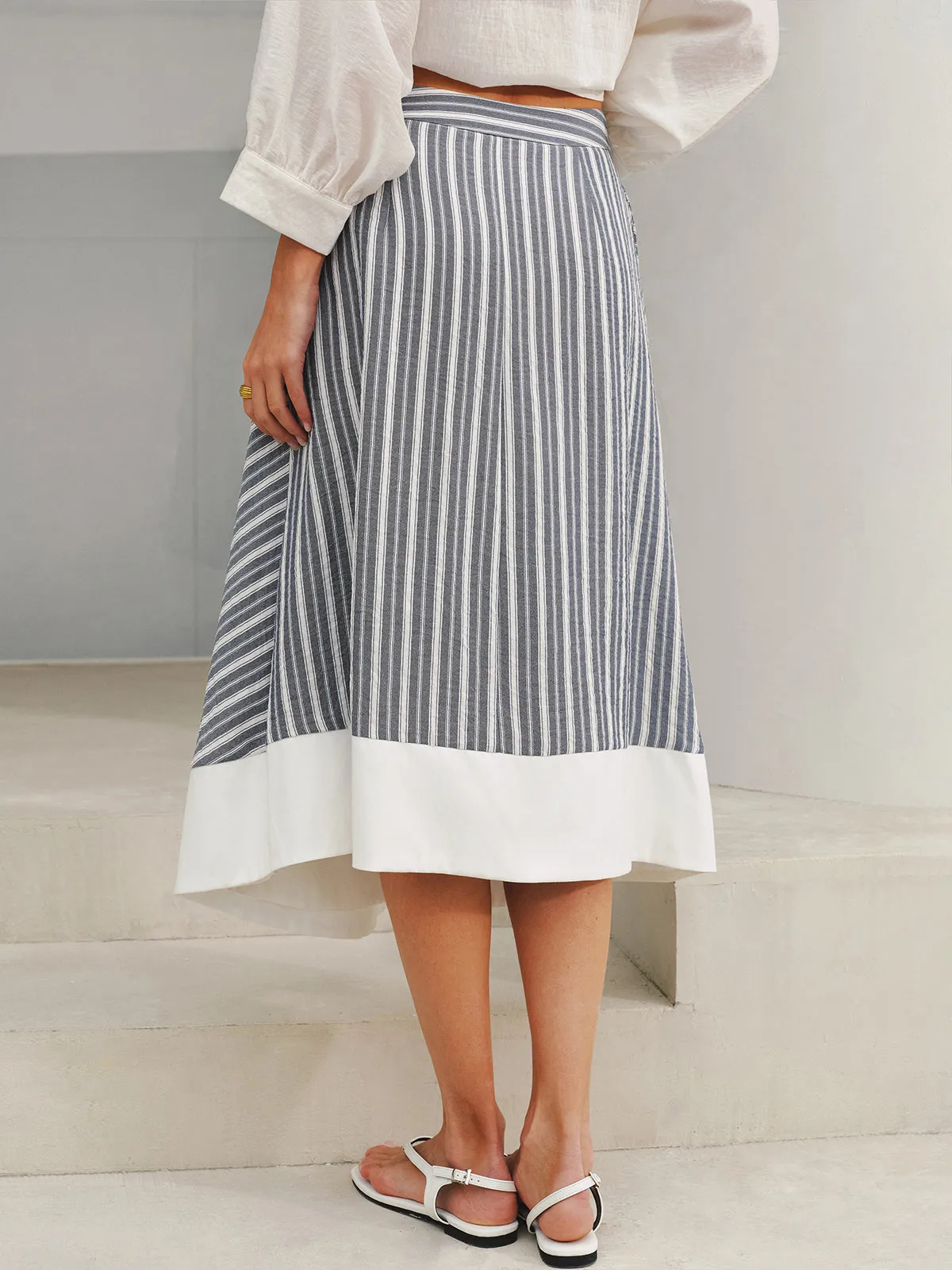 Pocket Detail Striped Midi Skirt sold by COMMENSE product image thumbnail 3