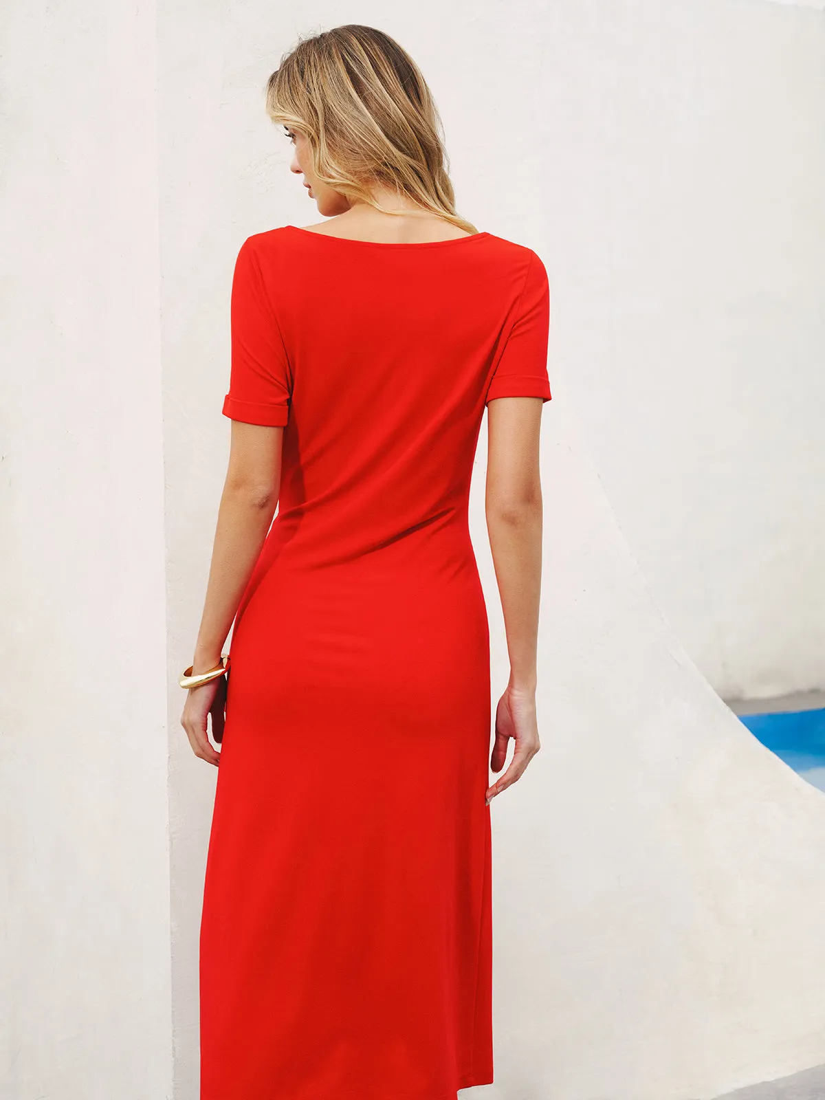 Short Sleeve Knot-Waist Midi Dress sold by COMMENSE product image thumbnail 5