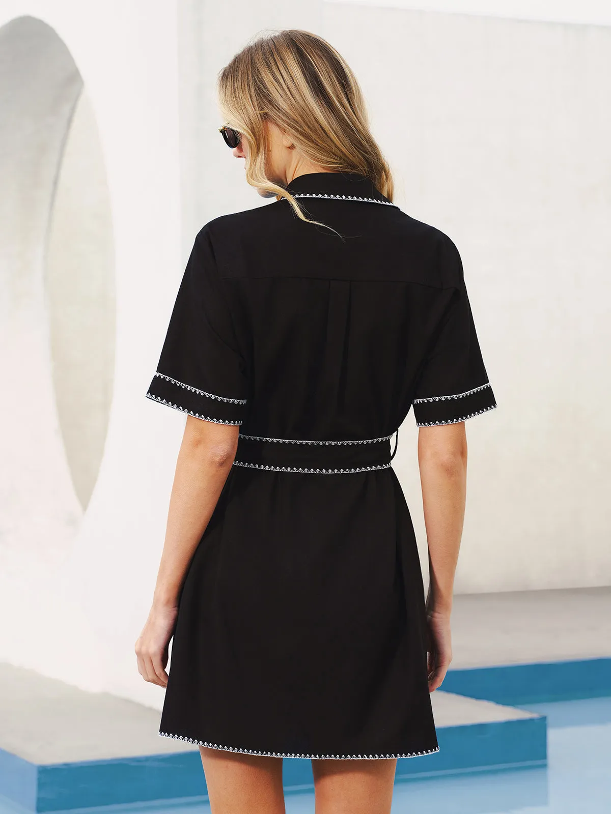 Contrast Stitch Belted Shirt Dress sold by COMMENSE product image thumbnail 5